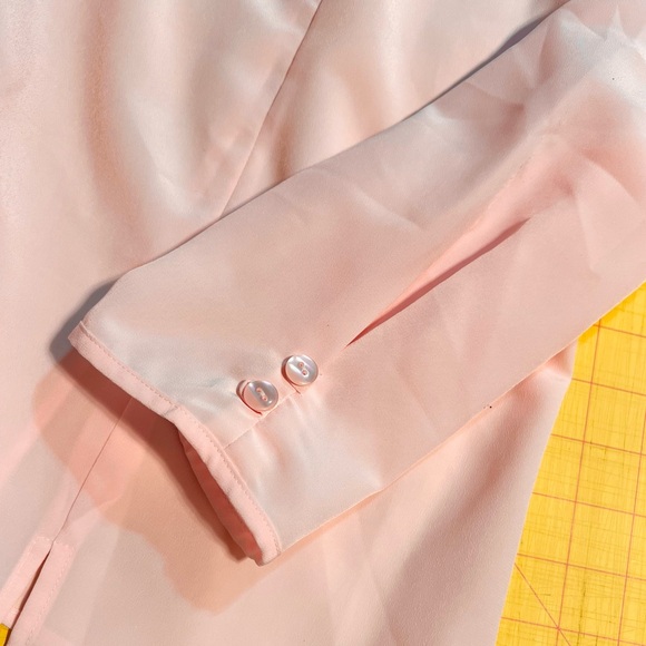 VINTAGE pink embroidered floral button down blouse‎ collarless plus size 90s - Picture 7 of 12